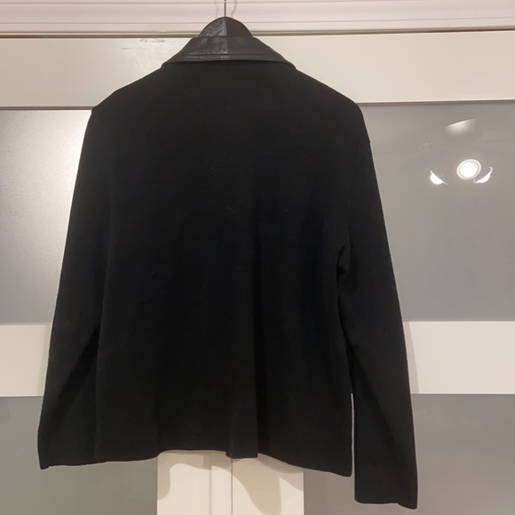 Leather front zip up sweater jacket - Picture 3 of 5